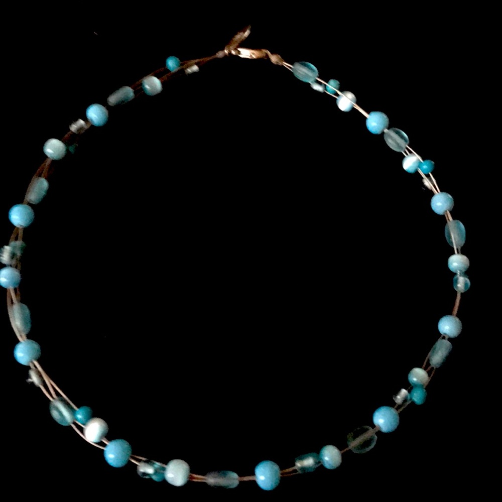 Silvertone and Seaglass Wire Necklace